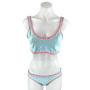 Platinum Women's Multicolor Crochet Trim Two Piece Sleeveless Bikini Swimwear L